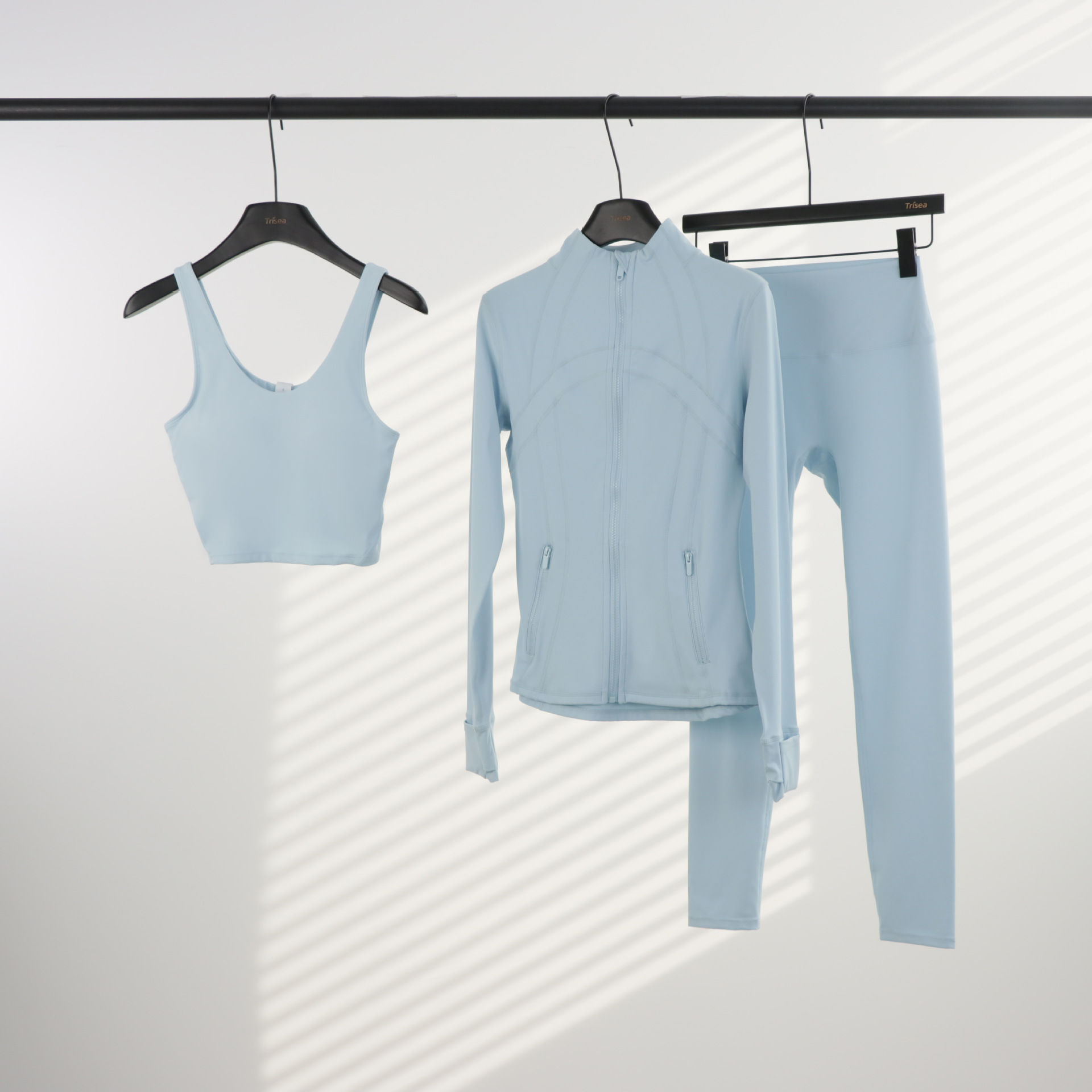 Conjunto de yoga LULU de tres piezas: chaqueta, camiseta sin mangas con cuello en U y leggings de cintura alta para mujer.