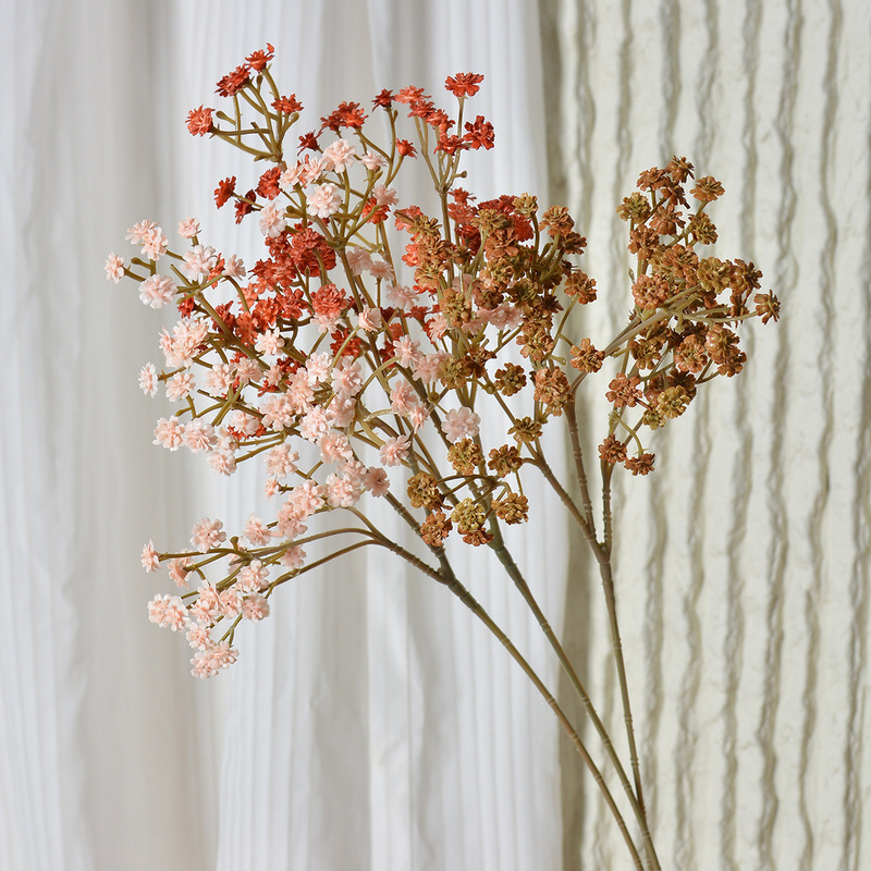 Vintage Autumn-Colored 3-Branch Baby's Breath Home Living Room Decoration Flower Arrangement Supplies Wedding Baby's Breath Dried Flowers Artificial Fake Flowers