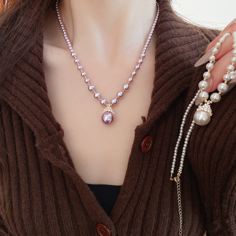 真金电镀圆形珍珠款耳钉项链套装小众耳环时尚气质耳饰轻奢高级感详情24