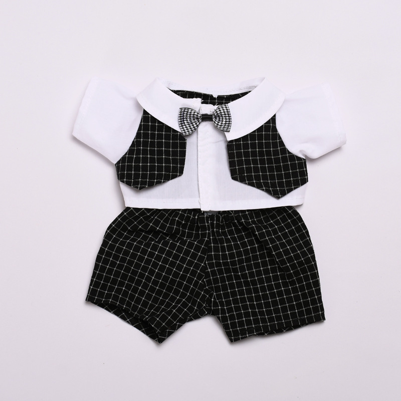 terno xadrez preto e branco / Fantasia de Lena Bear 30CM (apenas fantasia vendida