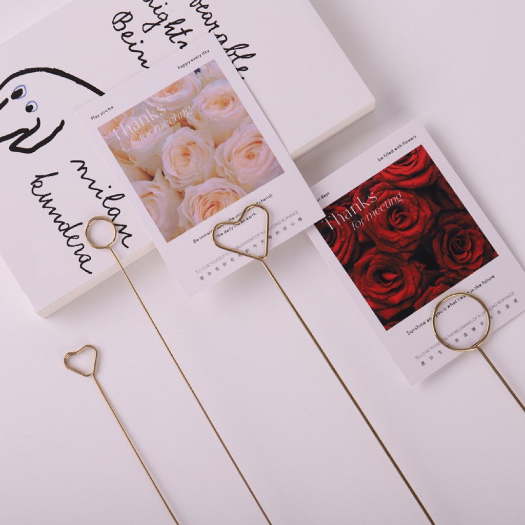 鲜花金属卡片夹花束包装爱心贺卡夹蛋糕装饰花艺diy手工插签资材