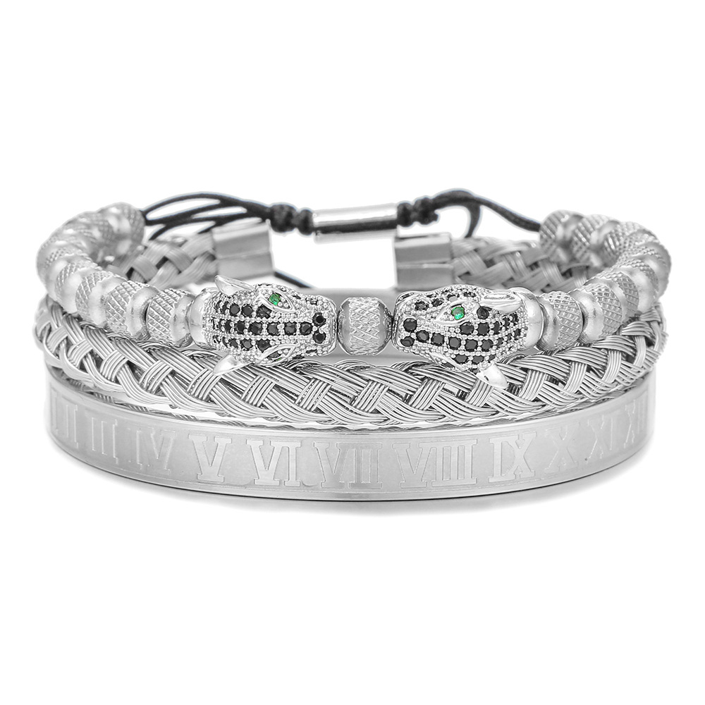 Vintage Style Geometric Letter Titanium Steel Bracelets Plating Woven Belt Stainless Steel Bracelets