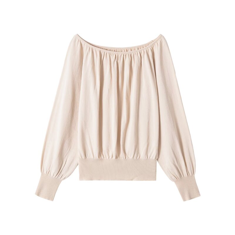 Myst&Za New Summer Women's Clothing, Simple and Elegant Long-Sleeved One-Line Collar Solid Color Casual Knitwear 3653018