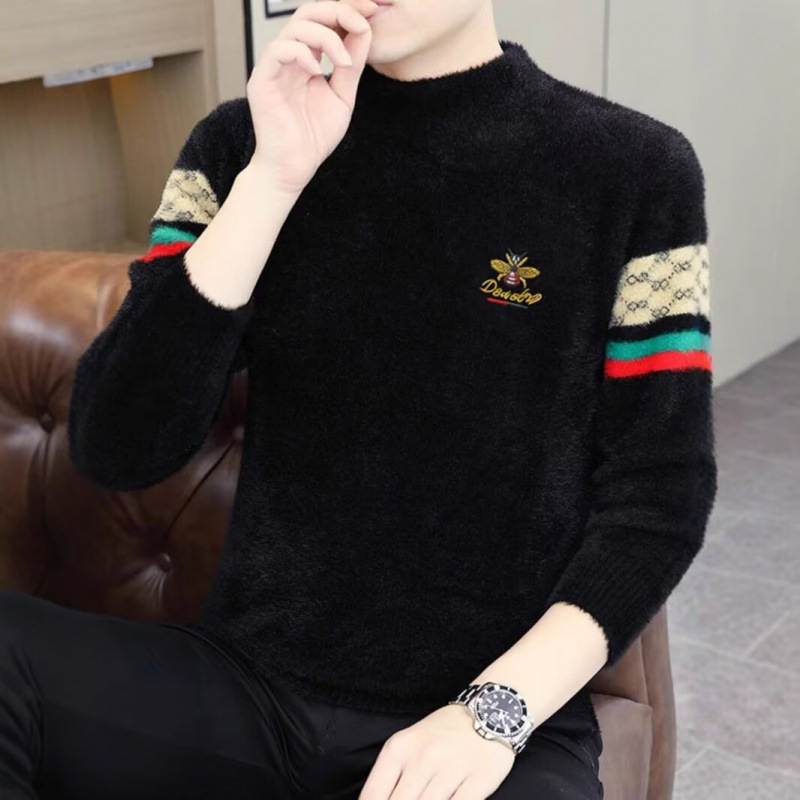 Otoño y invierno, suéter bordado de cuello medio alto, ropa de fondo casual para hombres, tendencia japonesa, jersey de punto simple y guapo.