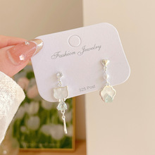 简约锆石猫咪耳环女银针几何AB款可爱精致流苏耳坠甜美小众耳饰