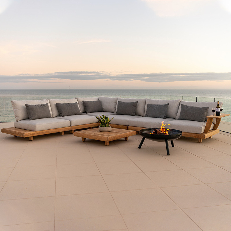 Sofá al aire libre patio villa al aire libre impermeable protección solar muebles de teca combinación de jardín al aire libre terraza sofá de madera maciza
