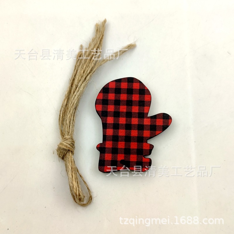 33 rojo y negro Plaid SERIE DE Navidad madera chips colgantes decorativos de Navidad se pueden combinar libremente con 10 piezas en un paquete