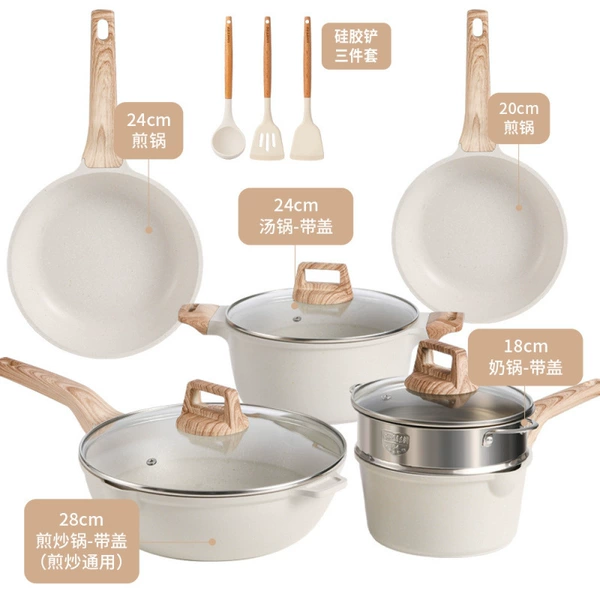[5 pieces of pots] Stir -fried pot+2 fried pan+soup pot+milk pot+spatula 3