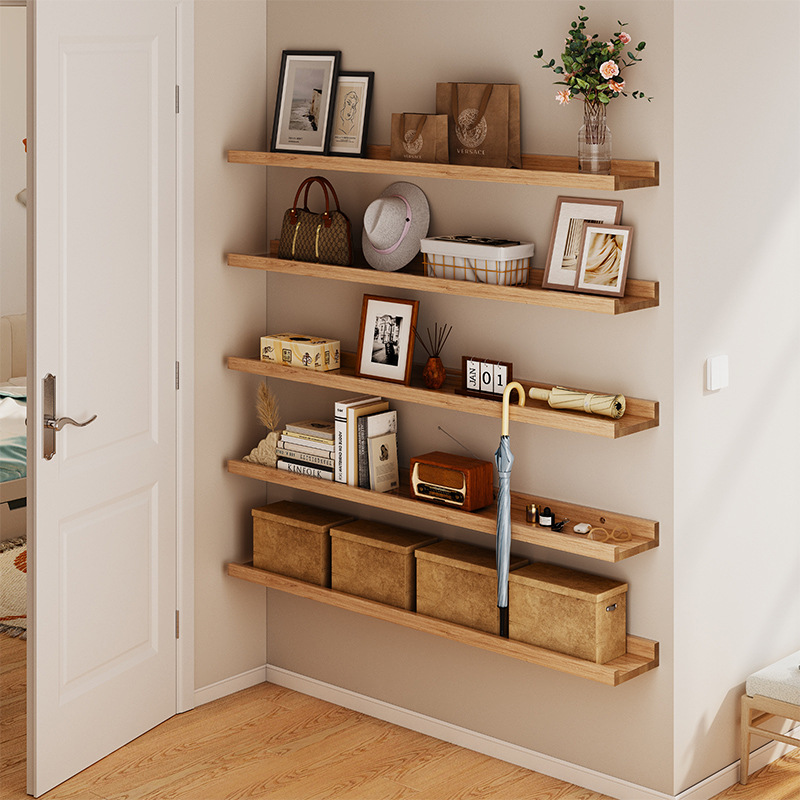 门后超薄置物架实木墙上极窄缝隙收纳展示架松木一字板搁板免漆板