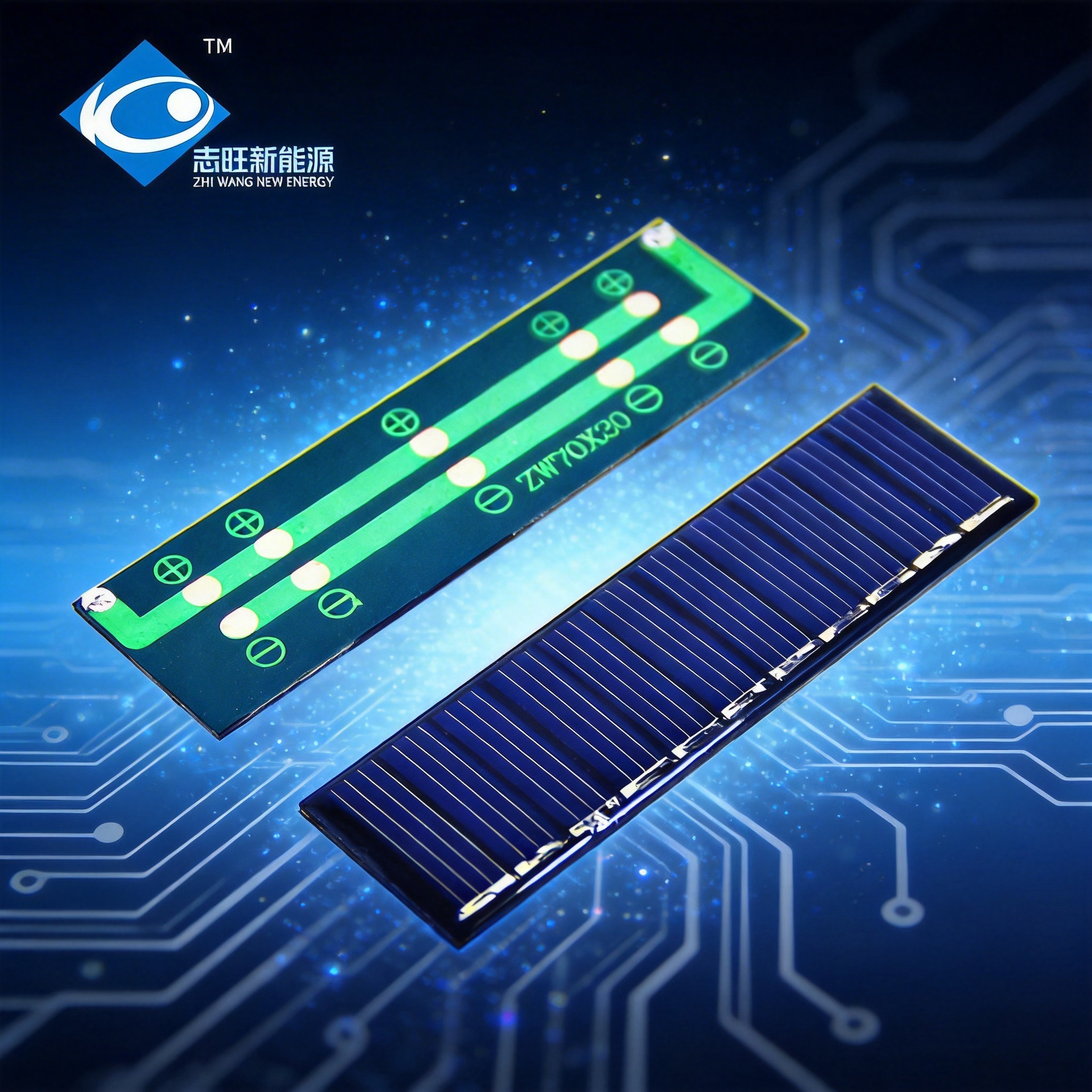 志旺新能源 70*20多晶滴胶太阳能板5.5V应急手电筒适用0.2W微电流