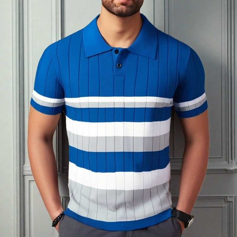 Amazon Foreign Trade мужской летний новый свитер с короткими рукавами в полоску контрастного цвета деловая рубашка-поло для мужчин SY0152