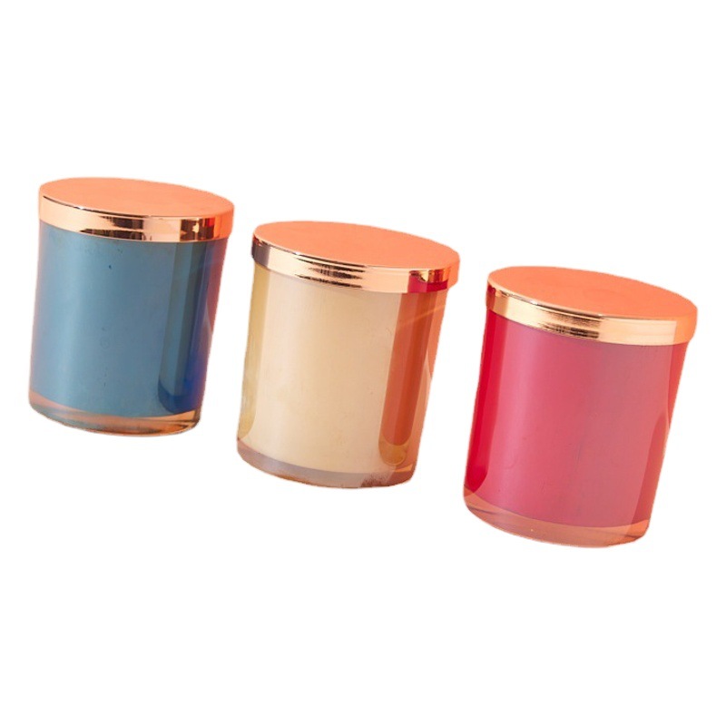 Portavelas de lujo 8090, portavelas de vidrio color champán galvanizado, portavelas de vidrio rojo galvanizado con tapa