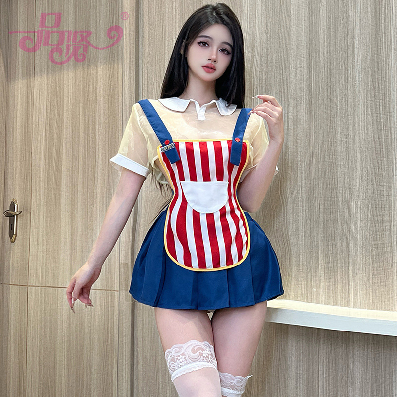 Pinxian sexy lingerie sexy summer striped convenience store girlfriend maid maid uniform suit cross-border 2461