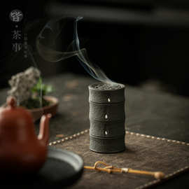 禅意紫砂竹节香炉户外便携式熏香炉茶道零配室内香盘香道茶桌摆件
