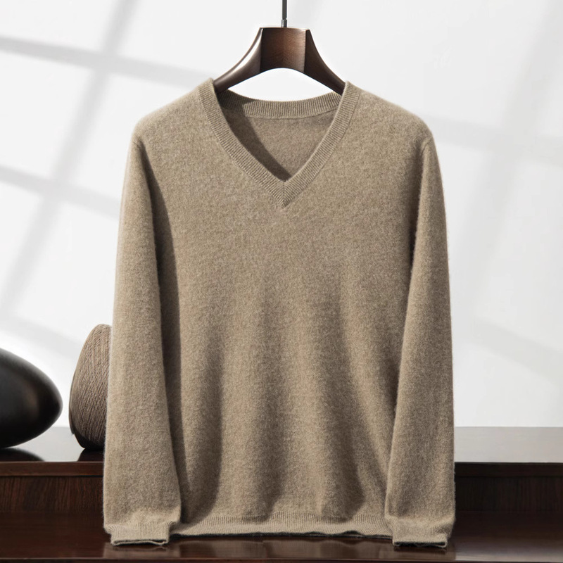 Autumn and Winter Mountain Cashmere Sweater Men's Business Casual V-Neck Simple Commuting Shirt Wear Flat Knitted Sweater Top