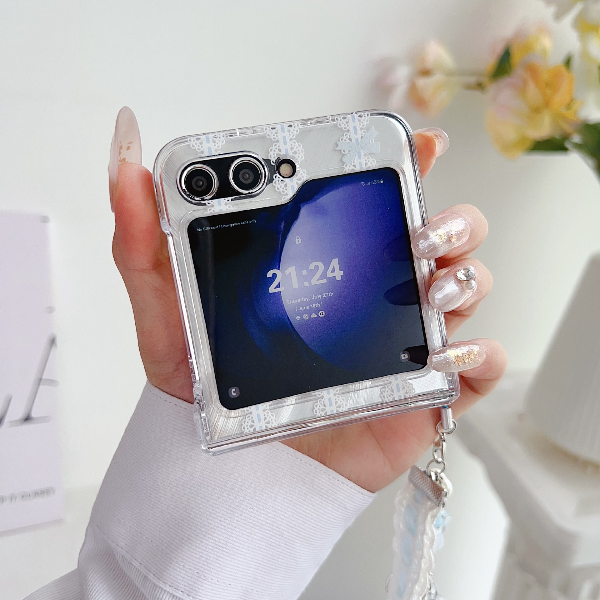 Feather Yarn Lace Butterfly For Samsung Z Flip5 Transparent ZFlip3/4 Protective Case Korean Style Fashion_voghion.com