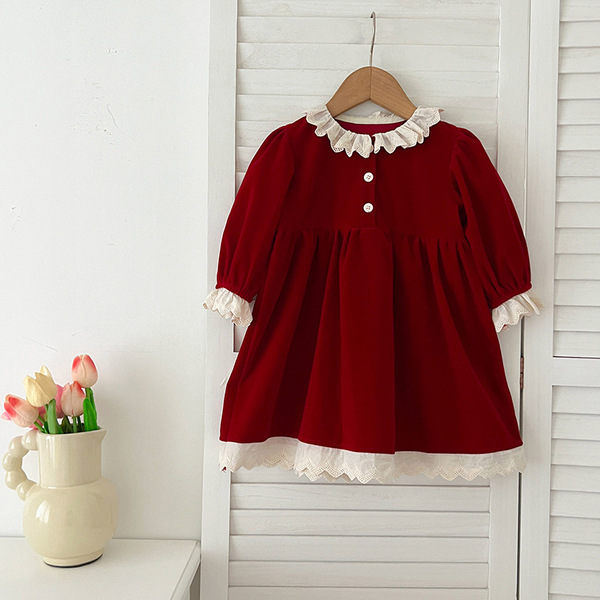 Autumn red dress girl's