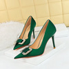 3265-K6 European and American Style Fashion Banquet High Heels Thin Heels Shallow Mouth Pointed Satin Metal Rhinestone B