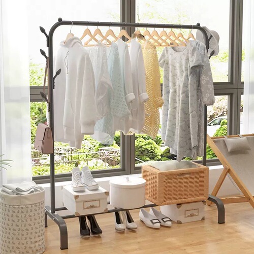 Simple clothes drying rack, household bedroom economical clothes hanger, floor-standing clothes rack, single-pole assembled clothes drying rack