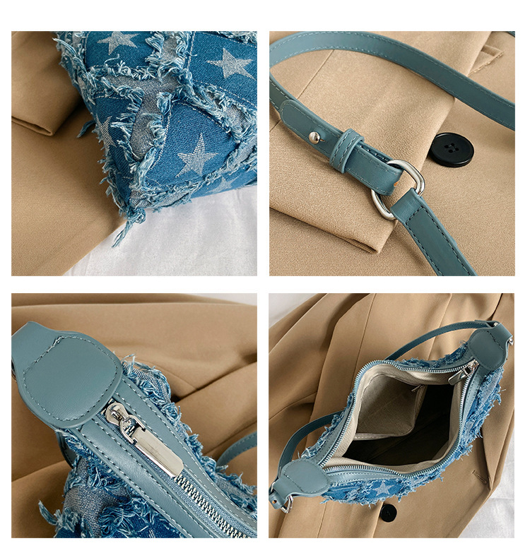 Women's Small Denim Star Streetwear Zipper Underarm Bag display picture 1