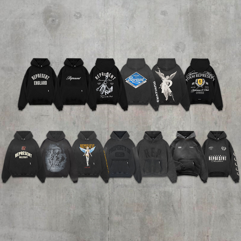 Represent Retro Washed Distressed Series Hoodie Pattern Printing Ins High Street Men's and Women's Loose Hooded Sweatshirt