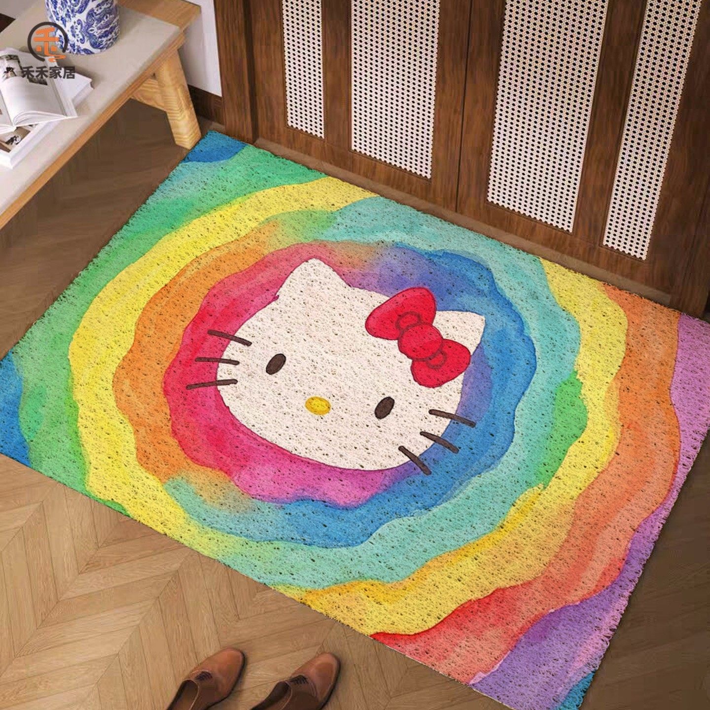 HelloKitty entrance door mat, dirt-scraping silk loop doormat, dirt-resistant, easy to clean, non-slip foot mat