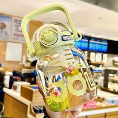 大腹グラス茶水分離新型ストロー付きコップ女子学生大容量通学専用花茶コップ