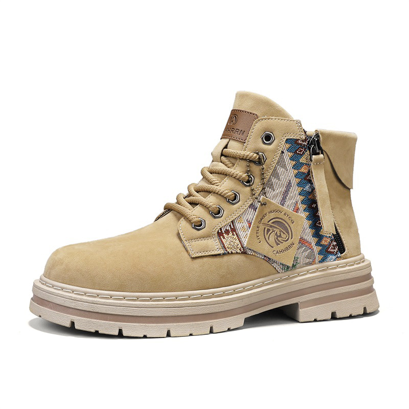 Otoño y invierno retro cuero al aire libre deportes de alta altura botas de motocicleta estilo británico con cabeza redonda botas Martin botas de hombre