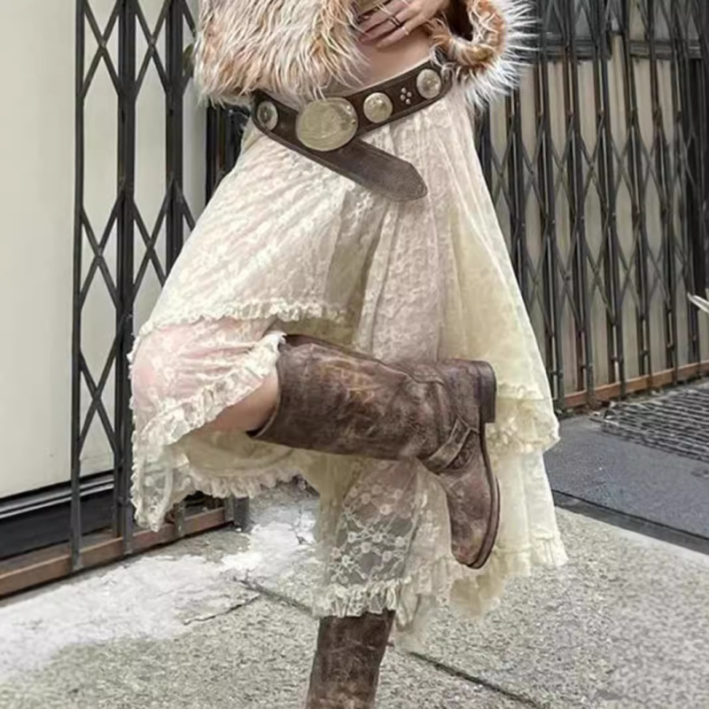 Vacation Casual Style Lace Irregular Design Low-Waist Skirt 2026 New Thin Versatile Outerwear Long Skirt Vacation Casual Style Lace Irregular Design Low-Waist Skirt 2026 New Thin Versatile Outerwear Long Skirt