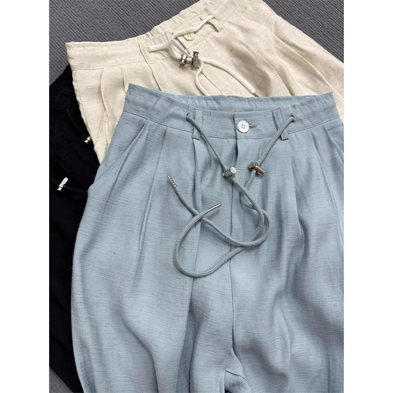 Chao burst recommend! Blue Linen Wide-leg Pants Pear-shaped Body Slimming Lightweight Breathable Thin Wide-leg Pants Summer Chao burst recommend! Blue Linen Wide-leg Pants Pear-shaped Body Slimming Lightweight Breathable Thin Wide-leg Pants Summer