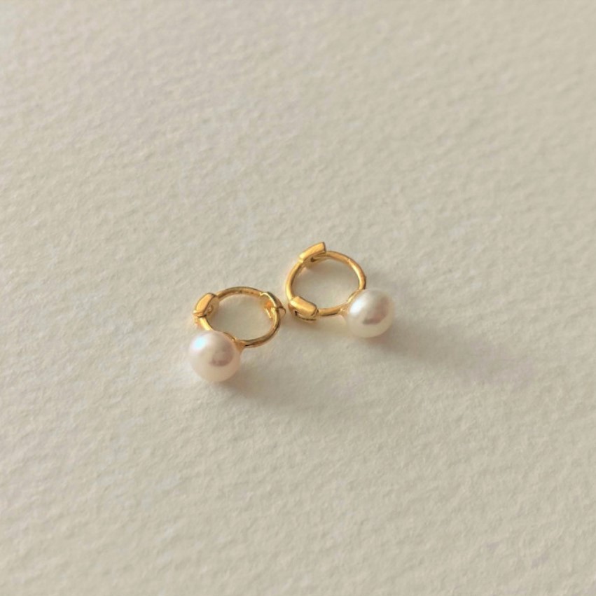 Hoop Earrings Classification 1 Pair 925 Sterling Silver Freshwater Pearl Solid Color Hoop Earrings