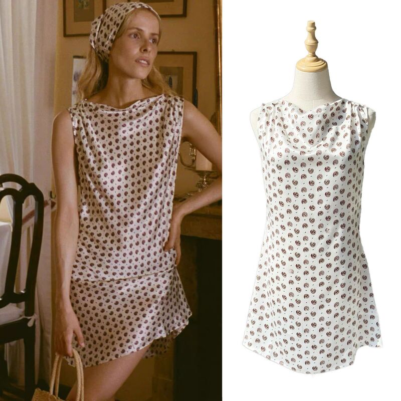 Coffee Bean Print·French-Style Relaxed Satin Silk Sleeveless Dress with a Small Draped Collar