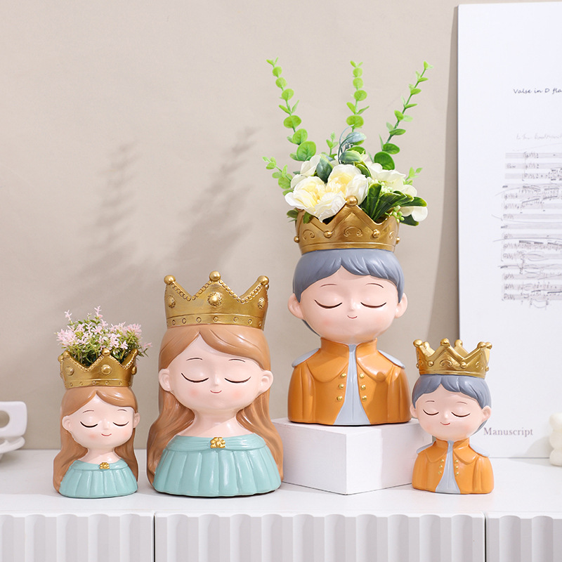 Chậu Cây Resin Chậu cây mọng nước hoàng tử công chúa cổ tích resin, chậu mini trang trí bàn, nhà và sân vườn (RG-114)