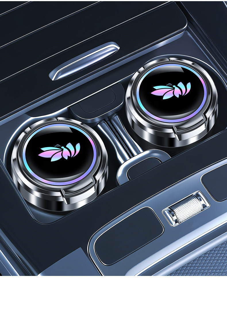 Car Ashtray with Anti-Ash Fly Feature, High Aesthetic Value, Ceramic Inner Liner, Flip-Top with Light, Small Size with Lid