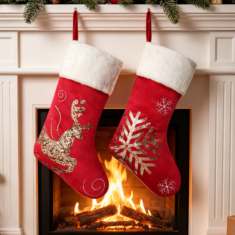 Cross-border Christmas decorations, Christmas stocking pendants, gift bags, golden elk snowflake embroidery Christmas tree pendants