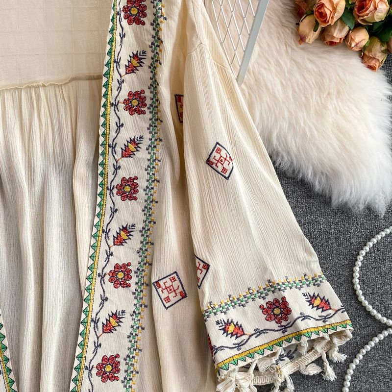 Dames bohemian artistieke retro chiffon cardigan zonder kraag, losvallend kanten shirt, lente 2023, gratis verzending_voghion.com