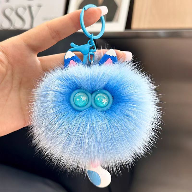 verdadero zorro pelo gatito colgante lindo peluche red rojo llavero de automóvil bolso colgante regalo de cumpleaños