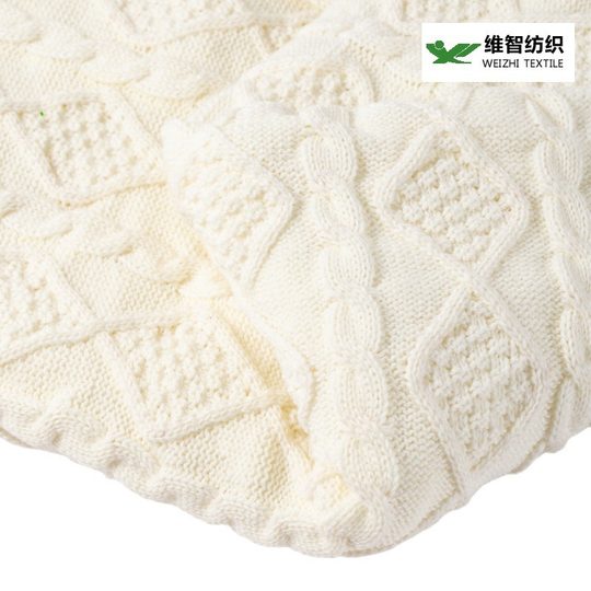 腈纶麻花方块格纹针织面料大号袜子针织毛衣外套粗针抱枕布料