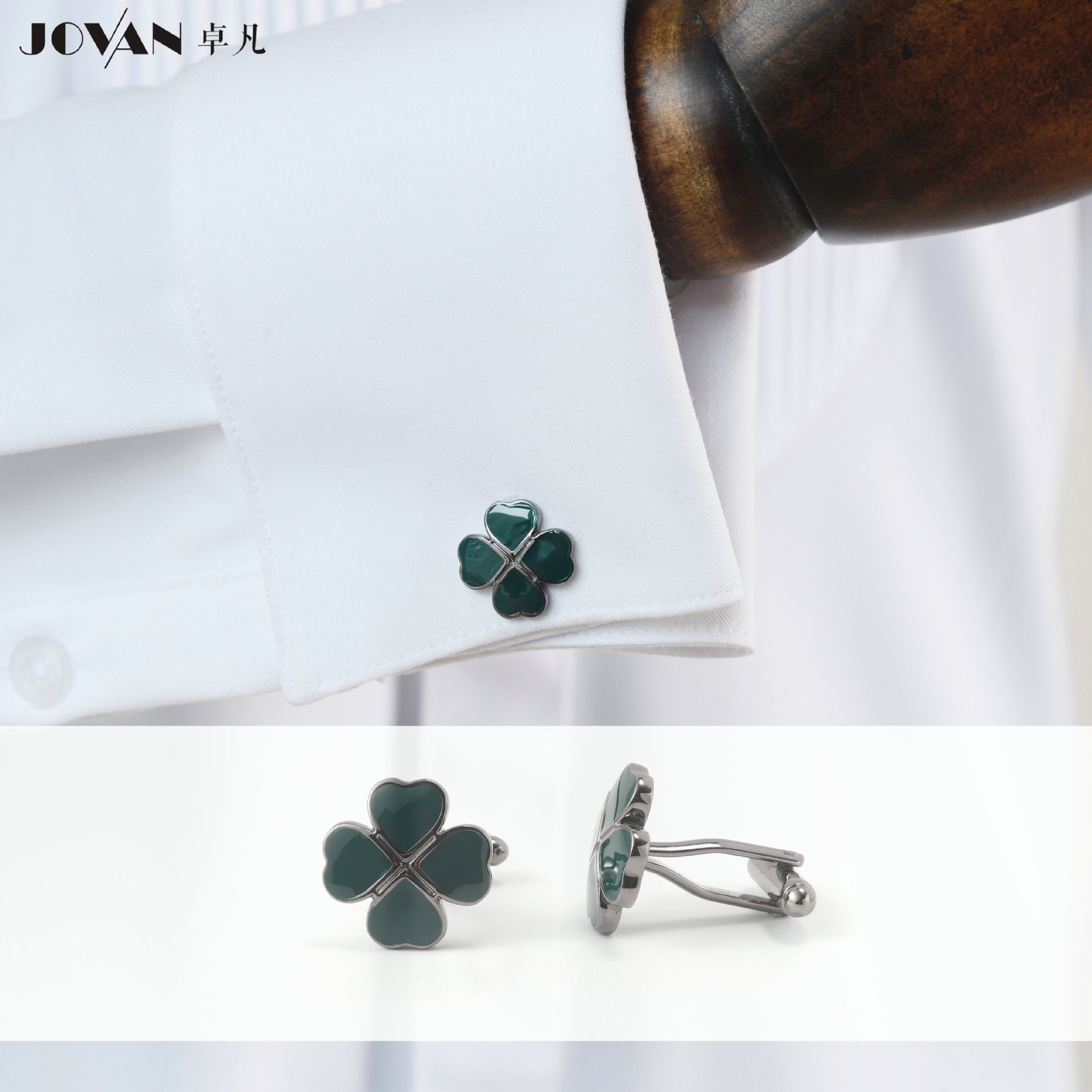 Zhuofan cufflinks Spot Cuffnails Men's Buttons Metal Oil Dropping Four-leaf Clover 2023 Spring New cufflinks