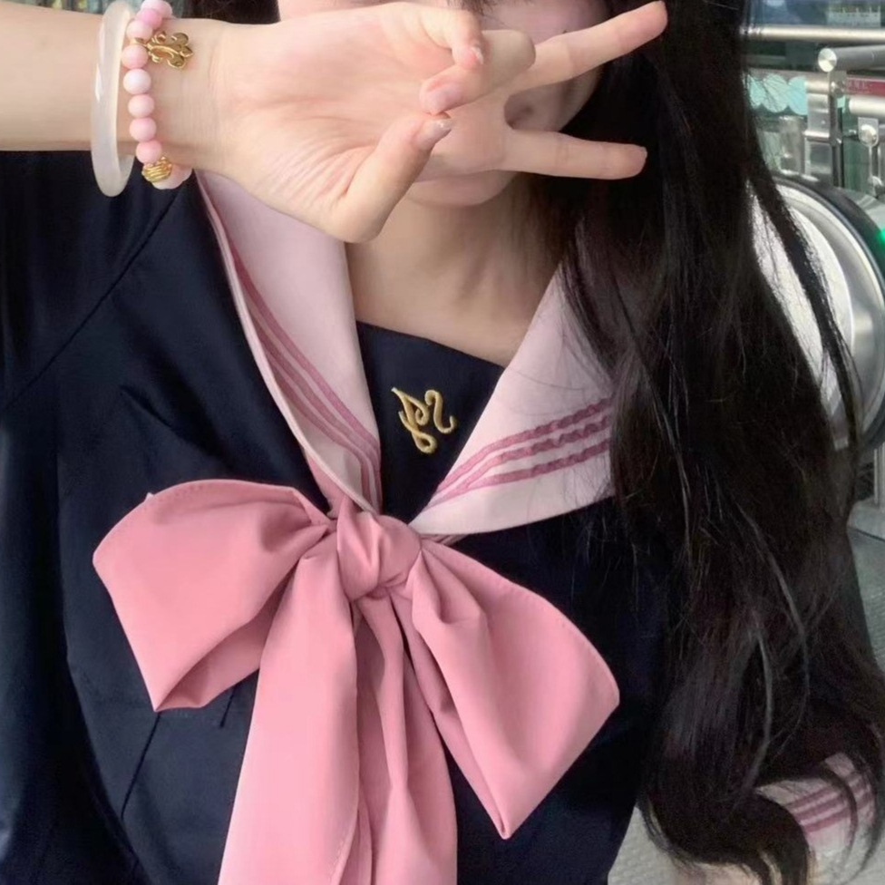 일본 대학 스타일 JK 유니폼 세트 여자 여름 새 해군 칼라 반팔 셔츠 탑 주름 치마 투피스 세트