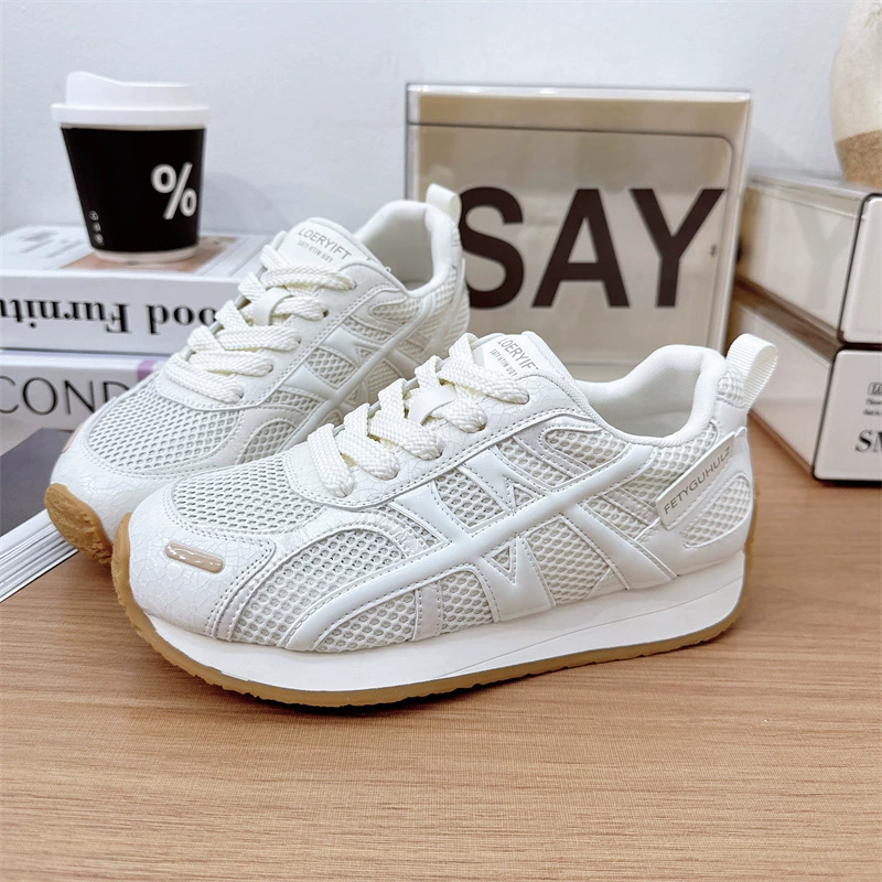 Sneakers, universal white shoes, footwear, Korean style, genuine leather, 6cm
