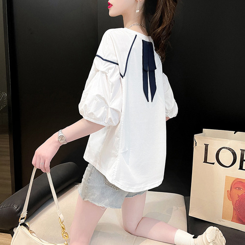 Large size loose casual all-matching summer new round collar short-sleeved T-shirt for women