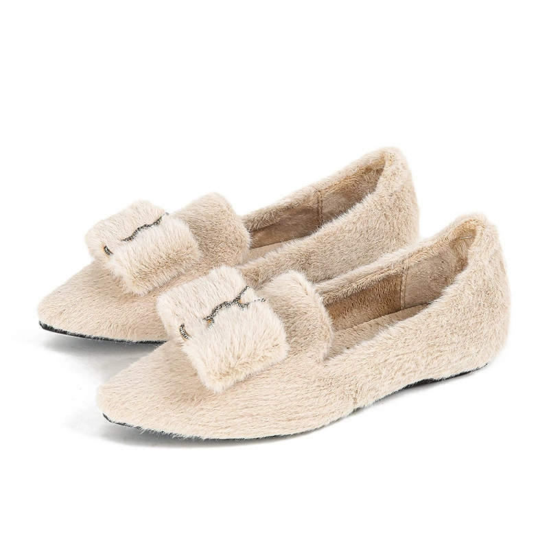Furry shoes for women's outer wear winter plus velvet cotton scoop shoes mink velvet rabbit edamame shoes warm large size women's shoes 41 to 43