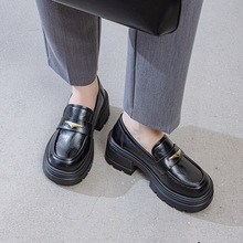 8801小个子厚底增高6cm乐福鞋女2025秋季新款粗跟真皮学院jk皮鞋