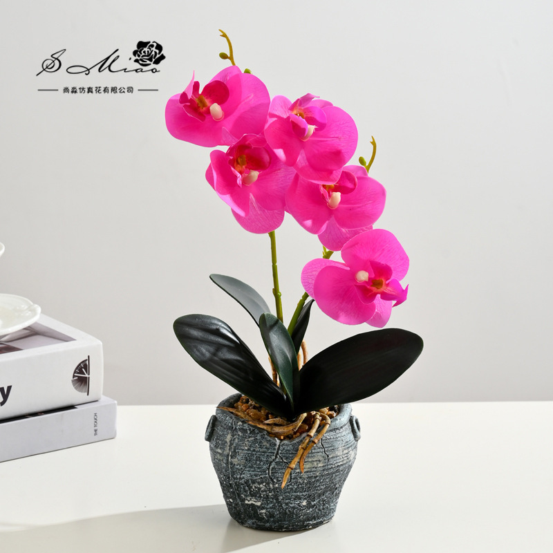 Flor falsa 5 flores 5 hojas sensación orquídea mariposa bonsai flor de alta calidad sala de estar decoración floral decoración de imitación maceta falsa