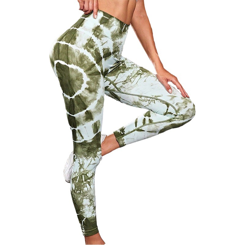 Transfronterizo caliente tie-dyed sin costuras melocotón cadera yoga pantalones cintura alta cadera Levantamiento de pantalones de fitness correr deportes ropa de yoga al aire libre