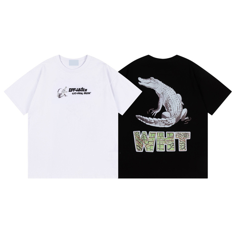 European and American Trendy Brand of Men's and Women's Round Neck T-Shirts Arrow Crocodile Pattern Printed Short-Sleeved T-Shirt Tops European Goods Cross-Border