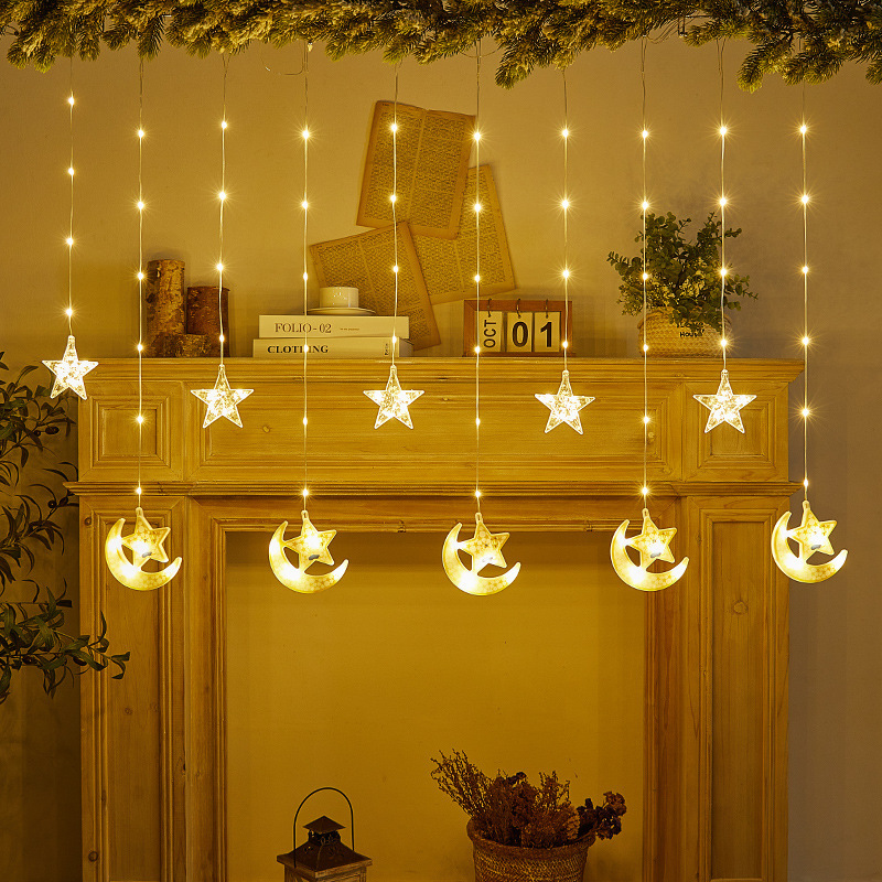 Luces LED de cadena, luces de cortina de estrellas y luna, nuevo producto, luces populares, decoración de ambiente para habitaciones, luces navideñas, fabricante, venta al por mayor
