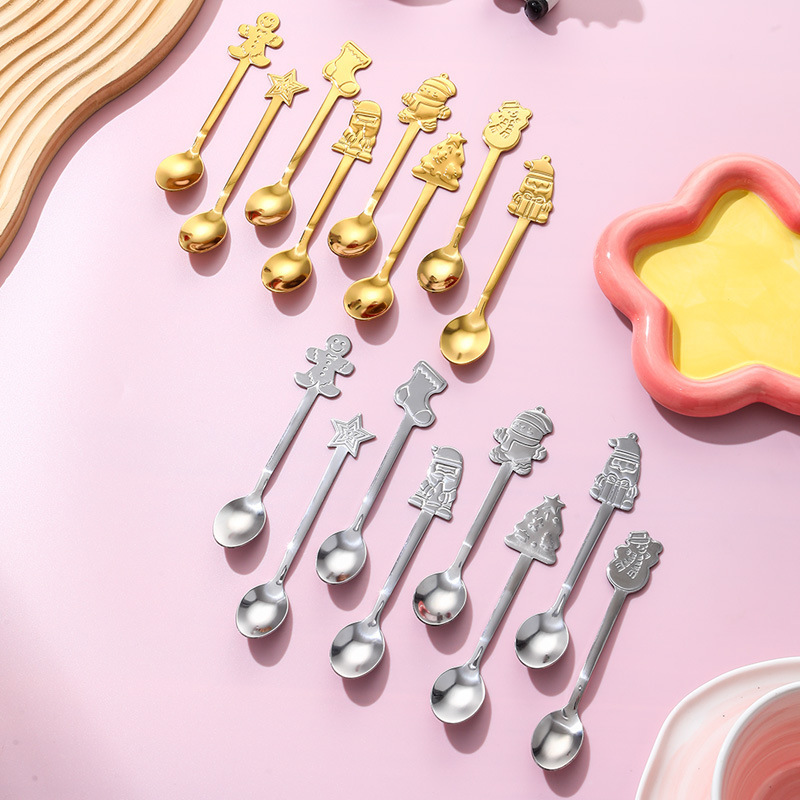 Stainless Steel Christmas Spoon Cartoon Handle Spoon Christmas Gift Giveaway Spoon Household Coffee Stirring Spoon Dessert Spoon Stainless Steel Christmas Spoon Cartoon Handle Spoon Christmas Gift Giveaway Spoon Household Coffee Stirring Spoon Dessert Spoon