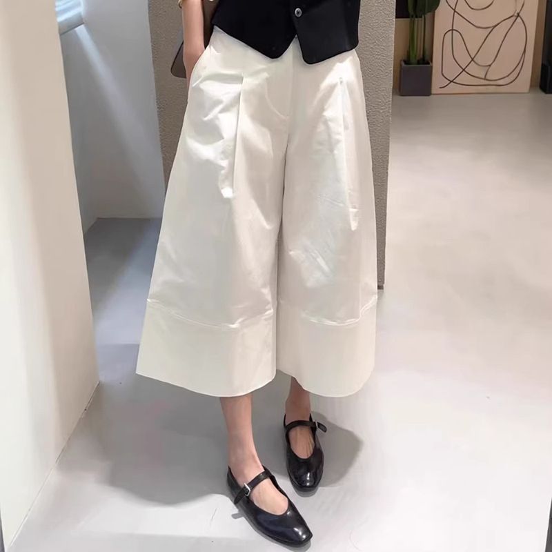 Casual White Cropped Wide-Leg Pants 2026 Summer Pear-Shaped Body Shape-Enhancing Fashion High-Waisted Slimming Casual Pants